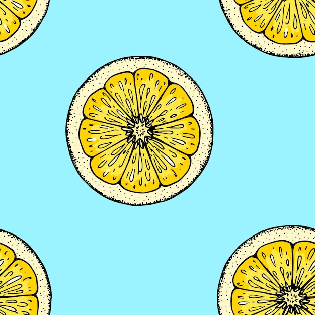 Fetta di limone motivo senza giunture illustrazione vettoriale colorata disegnata a mano in stile schizzo