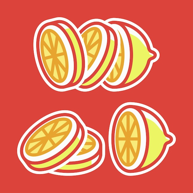 Lemon slice vector cartoon sticker isolated on background