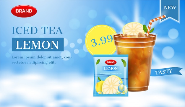 Lemon tea ad. lemon tea glass with package