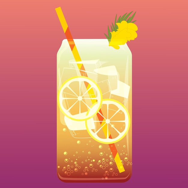 Vector lemon tea with ice and garnish isolated detailed hand drawn vector illustration