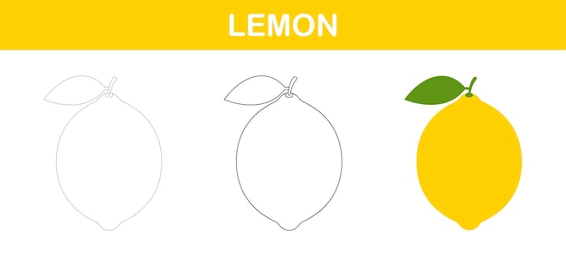 Lemon tracing and coloring worksheet for kids