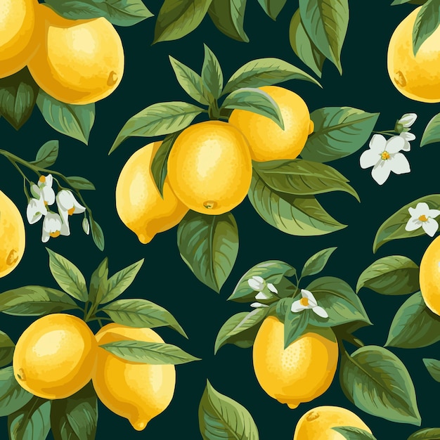 Lemon vector pattern with leaf and lemon flower