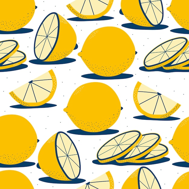 Lemon vector seamless pattern on a white background