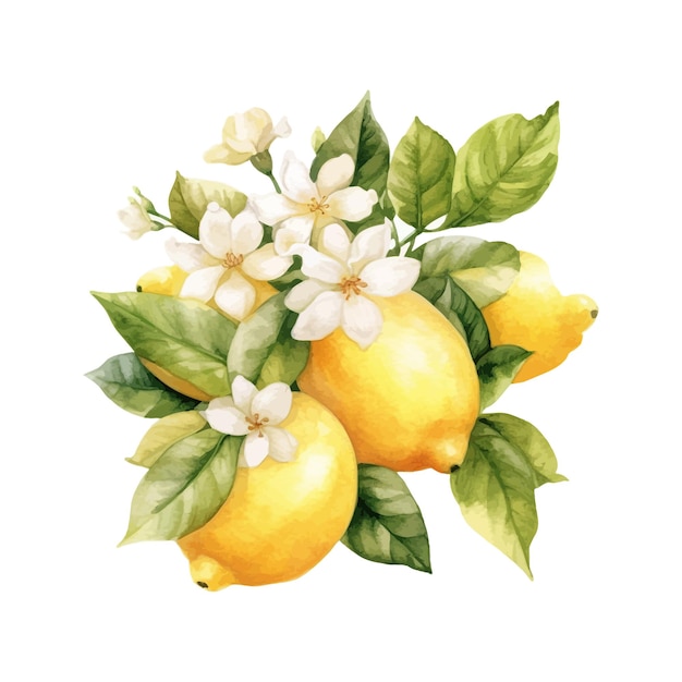 レモンの水彩のクリパート 白い背景
