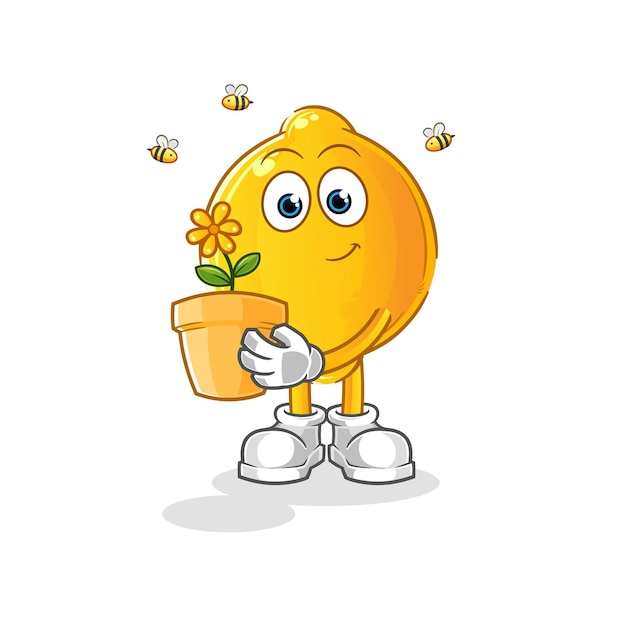 Lemon with a flower pot. character vector