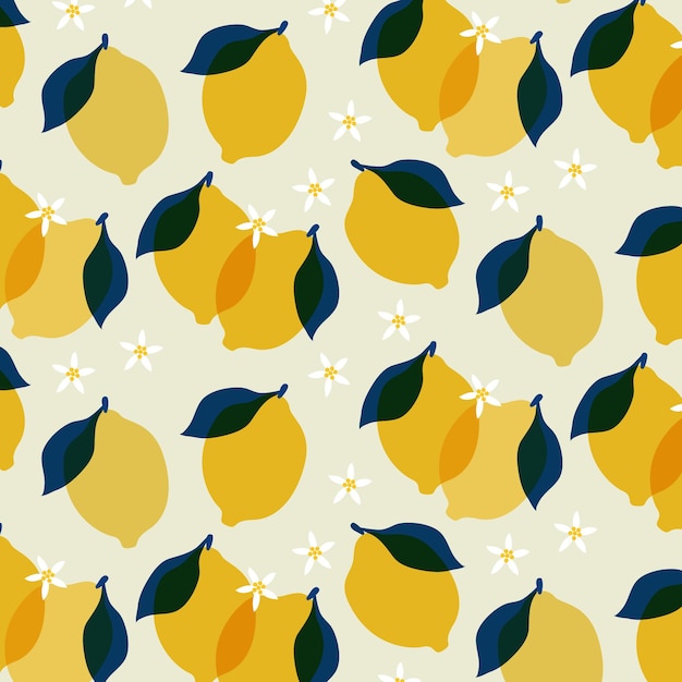 Vector lemon with flowers seamless pattern