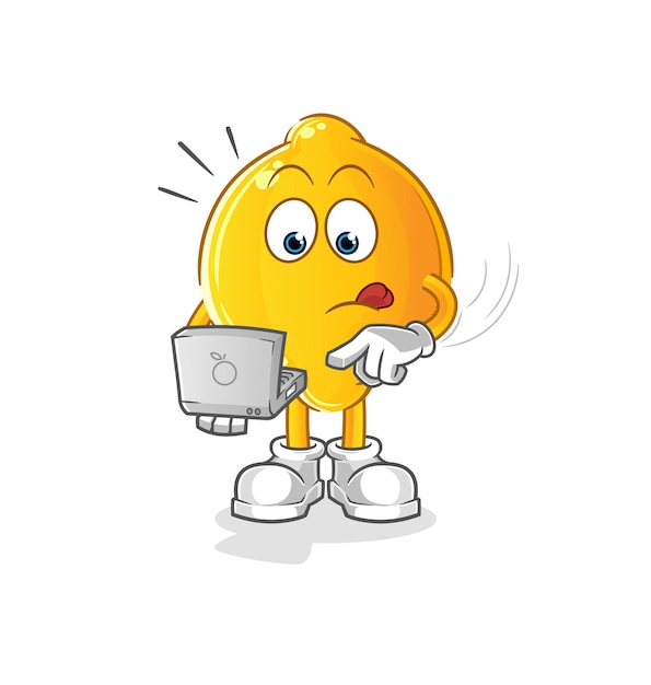 lemon with laptop mascot. cartoon vector