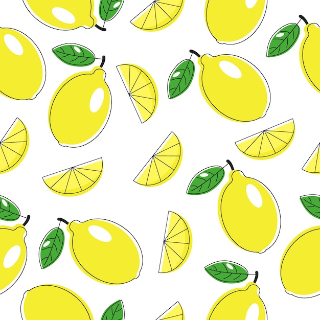 Lemon with a leaf and half a lemon seamless pattern