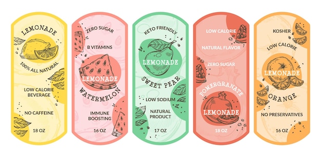 패키지 디자인 세트를 위한 레모네이드 음료 라벨