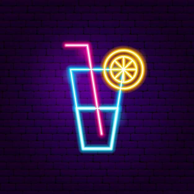 Lemonade glass neon sign. vector illustration of celebration promotion.