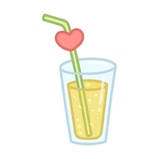 Lemonade in glass with straw Cartoon style Hand drawn vector illustration