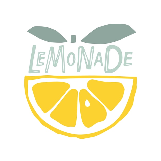 Vettore logo di limonata color abstract lemon fruit con lettering schizzo disegnato a mano isolato su bianco