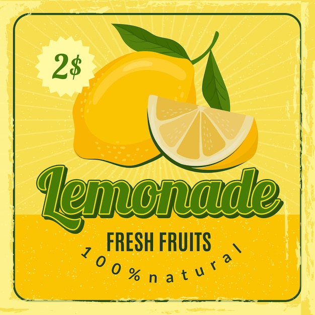 Lemonade retro poster. brochure marketing placard with fresh lemon juice restaurant marketing design. lemonade juice, fresh drink placard with price illustration