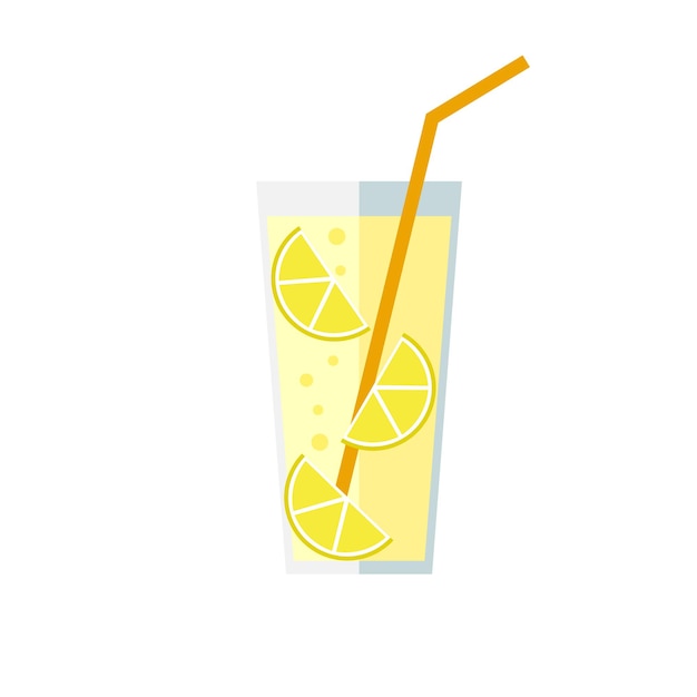 Lemonade. soda icon. pieces of ice and lemon in the glass.