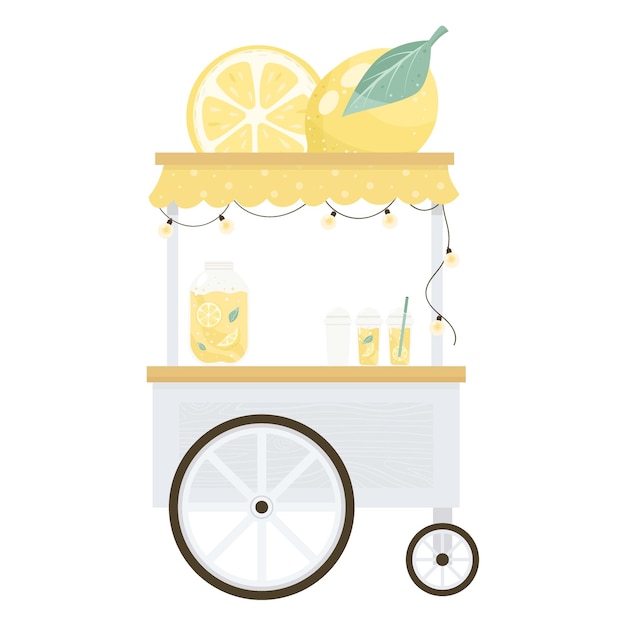 Vector lemonade stands flat style citrus bushes street drink truck