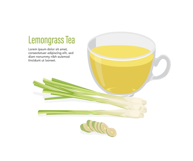 lemongrass tea in glass cup isolated on white background