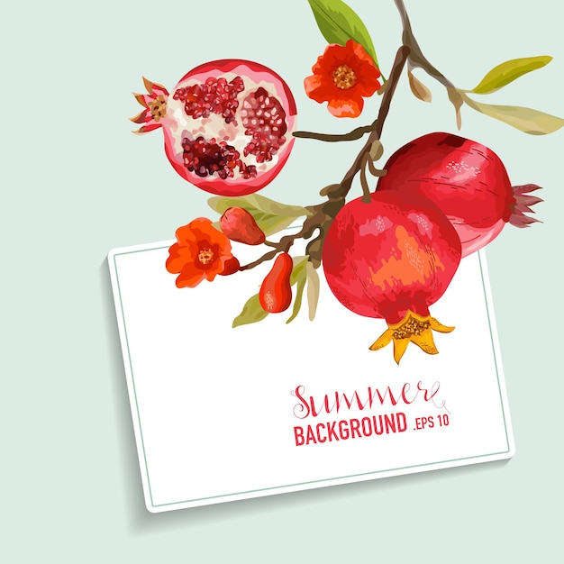 Vector lemons and flowers card. fruit background