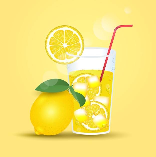Vettore limoni e un bicchiere di limone fresco
