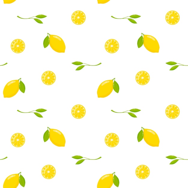 Lemons and leaves vector seamless pattern background wallpaper print textile fabric wrapping