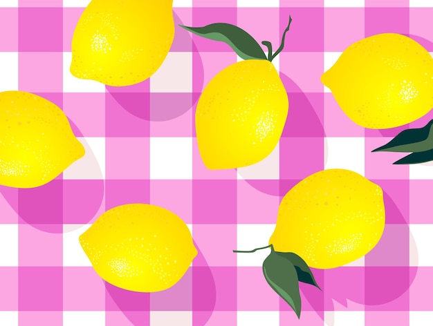 Lemons on plaid pattern tablecloth