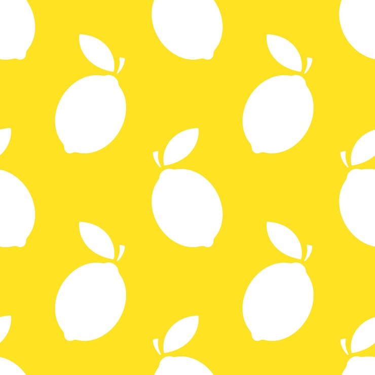 Vector lemons vector seamless pattern white silhouettes on yellow background