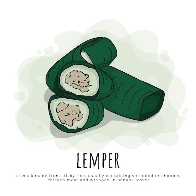 만화 디자인의 Lemper Lemper는 잘게 썬 쌀로 채워진 찹쌀로 만든 스낵입니다.