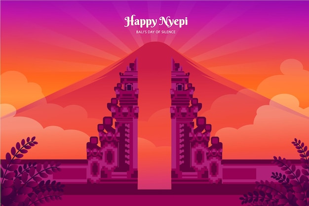 Vector lempuyang temple nyepi day sunrise