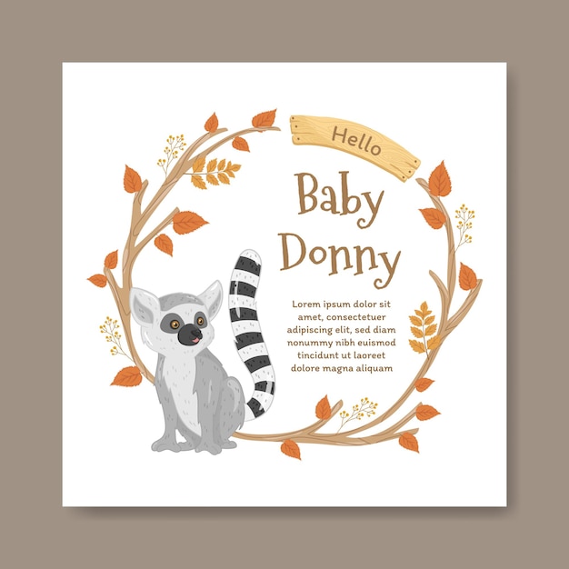 Vector lemur baby shower boy and girl invitation woodland birthday book cover social media post