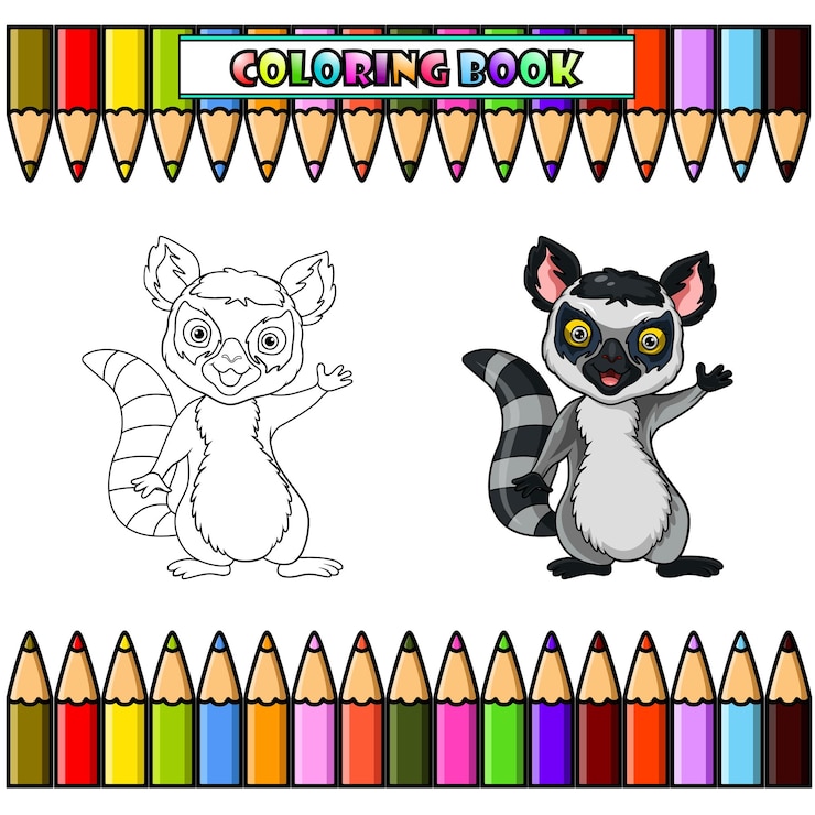Vector lemur cartoon zwaaiende hand voor kleurboek
