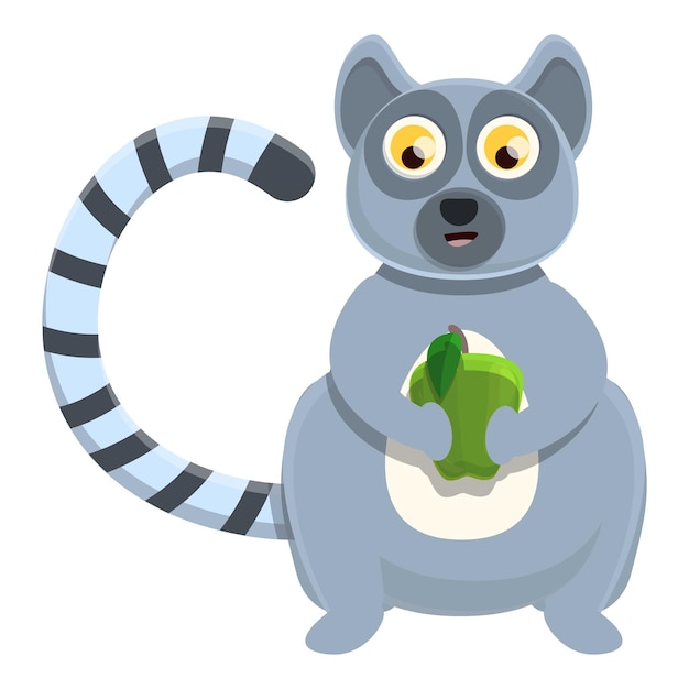 사과 아이콘이 있는 여우원숭이 흰색 배경에 고립된 웹 디자인을 위한 사과 벡터 아이콘이 있는 여우원숭이 만화