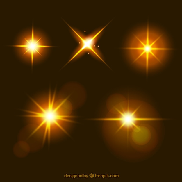 Vector lens flare collection in golden color