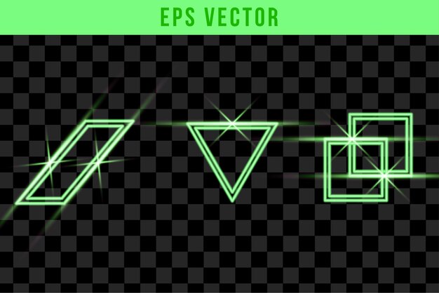ランダムなオブジェクトのレンズ フレア。光のグロー効果。緑の輝きとまぶしさのオブジェクト。分離ベクトル