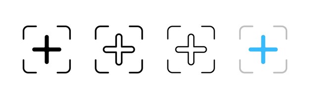 Lenspictogrammen met plus Verschillende stijlen lens met pluspictogrammen ontwerp Vectorpictogrammen