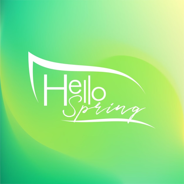 Lente achtergrond met de inscriptie hello spring met een verloop en een zacht groen sunny leaf