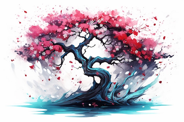 Vector lente achtergrond met prachtige sakura boom illustratie mooie sakura bloem vector mascotte