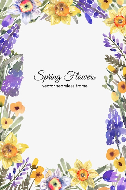 Lente aquarel Bloemenlijst voor uitnodigingen kaarten achtergronden Gele narcissen paarse muscar