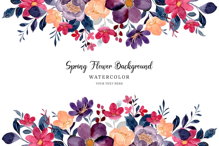 Vector lente bloem frame achtergrond met bourgondische bloemen aquarel