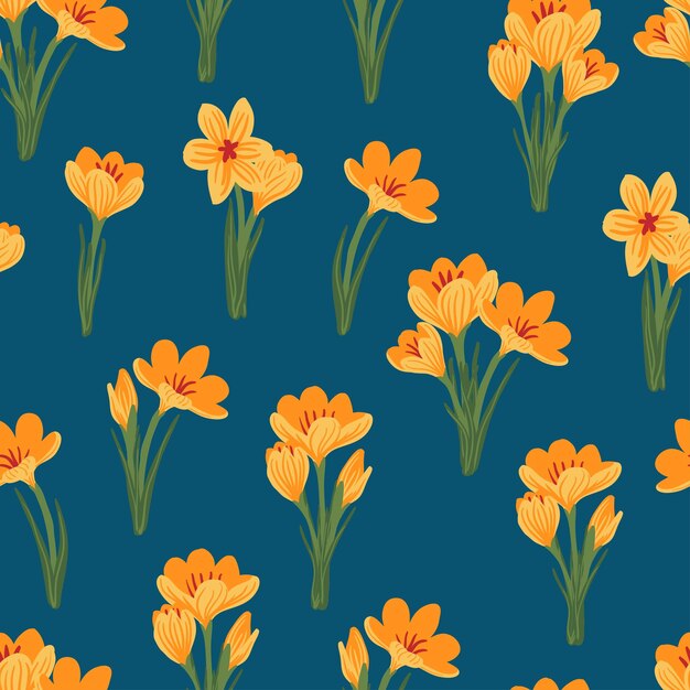 Lente bloem krokus saffraan naadloze bloemmotief achtergrond voor inpakpapier textielstof