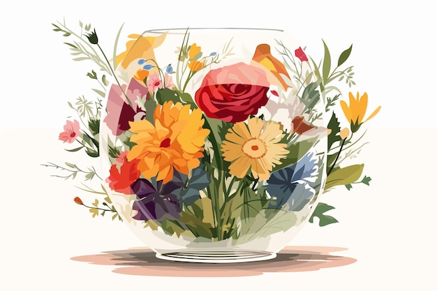 Lente bloemboeket in glas vector kunst illustraion