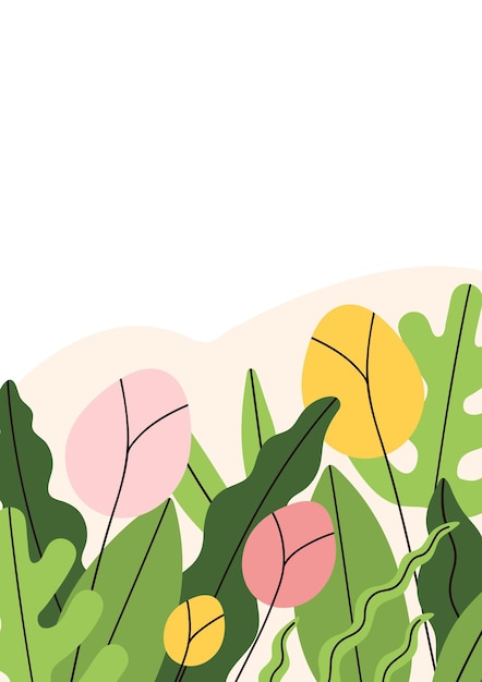 Vector lente bloemen kaart ontwerp. romantische bloemenplanten op verticale achtergrond met delicate zachte tuinflora, bladeren. ansichtkaart met moderne botanische rand. platte vectorillustratie geïsoleerd op wit.