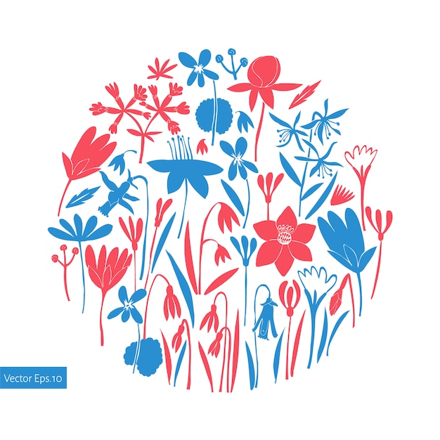 Lente bloemen ronde ontwerp. hand getekende illustraties