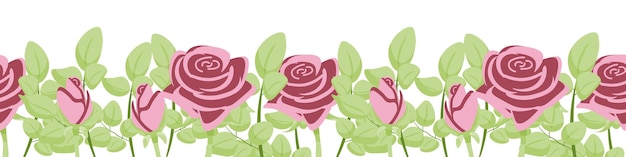 Lente botanische platte vector illustratie op witte achtergrond horizontale banner met rozen