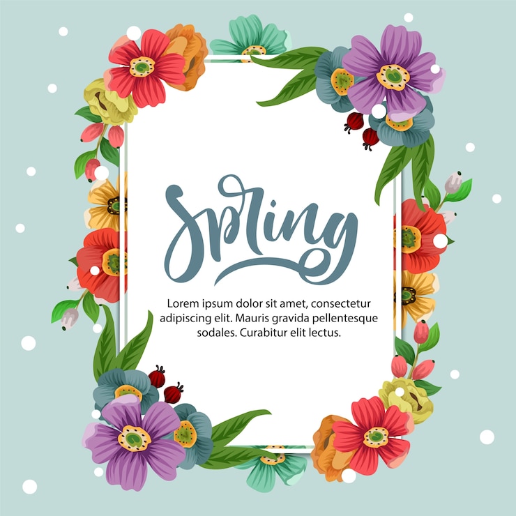 Vector lente kaart met schattige bloemen
