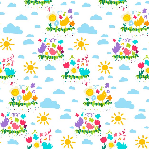 Lente kleur cartoon behang naadloze patroon vector