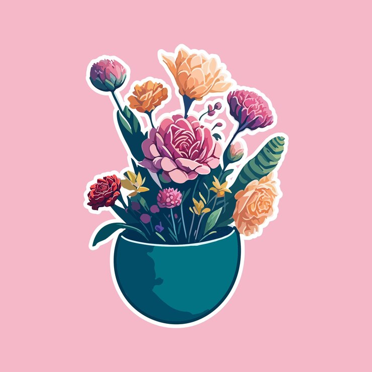 Vector lente kleurrijke bloemen in een vaas roze achtergrond vector