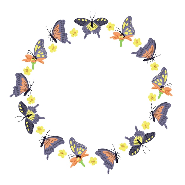 Lente krans met vlinders en bloemen