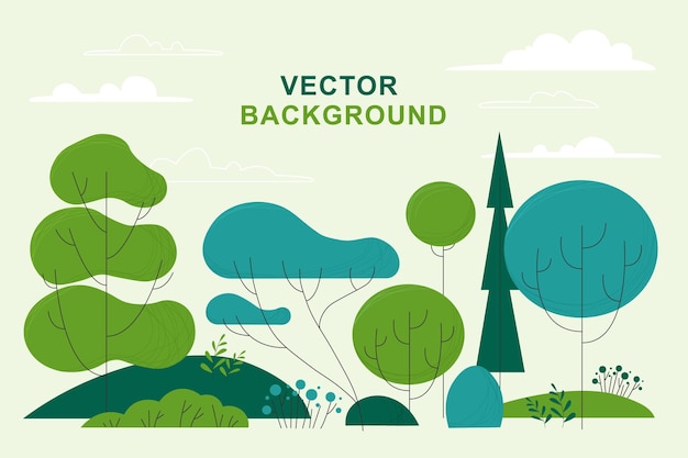 Lente landschap met planten en bladeren in trendy eenvoudige stijl Vector platte cartoon afbeelding