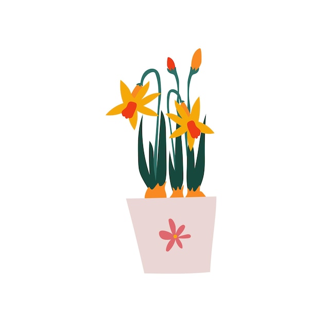 Lente narcissen bloemen in bloempot mooie pot planten vector illustratie