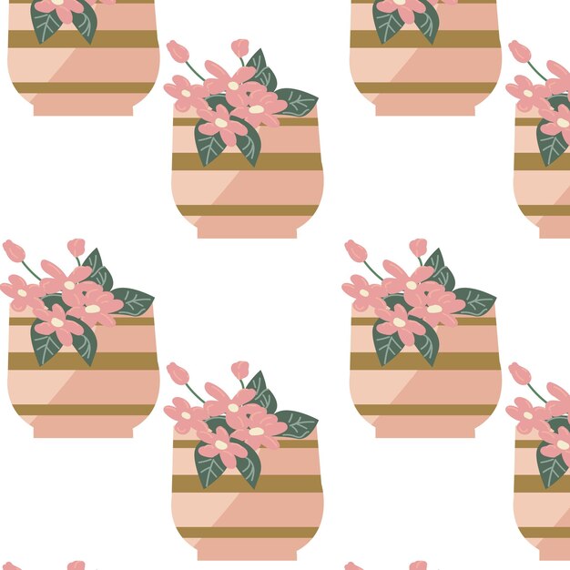 Lente- of zomerpatroon met vaas en roze bloemen vectorillustratie kan worden gebruikt voor verpakkingspapier
