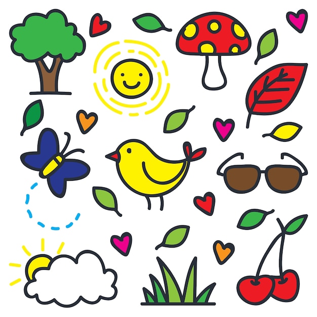 Lente pictogram doodle collectie